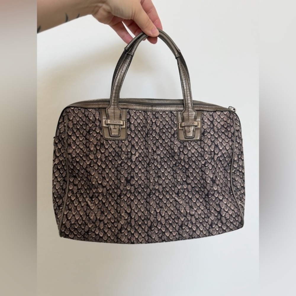 Coach Taylor Snake Print Satchel, Gunmetal